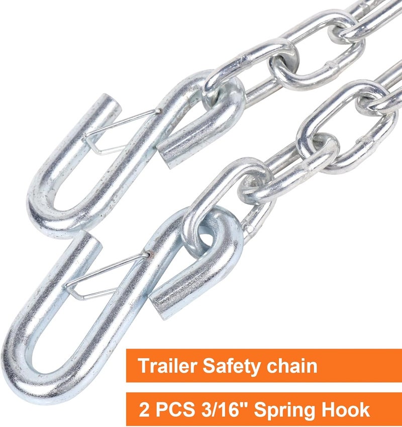TeukRiGa 3/16" x 48" Grade 30 Steel Boat Trailer Safety Chain with Spring Clip Hooks 3500 lbs, 2 Pcs (3/16" x 48") - Image 2